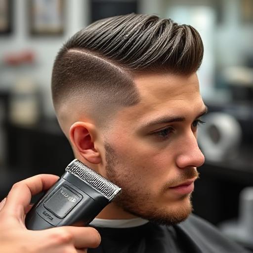 Barber using clipper guards to create a smooth taper fade