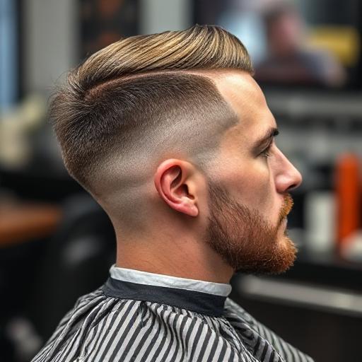 Barber shaping a low taper haircut
