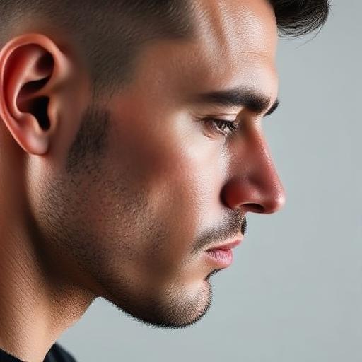 Side view of a man’s mid taper fade haircut showing a smooth fade.
