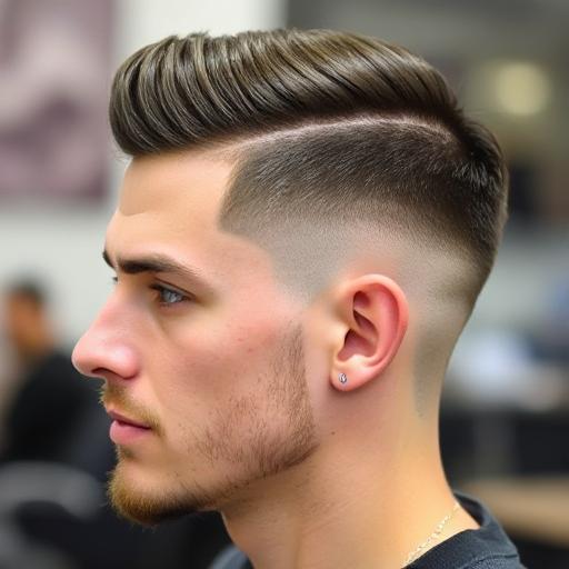 Man with a french crop hairstyle combined with a low fade on the sides.