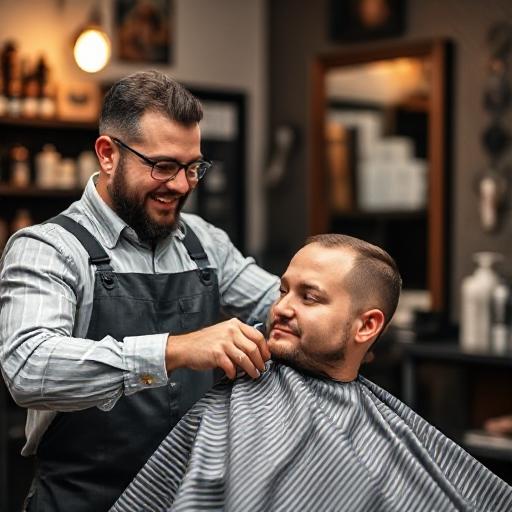 Barber laughing with client during haircut session