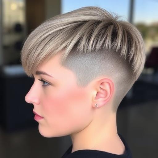 Side view of a french crop hairstyle highlighting the short fringe and tapered sides.