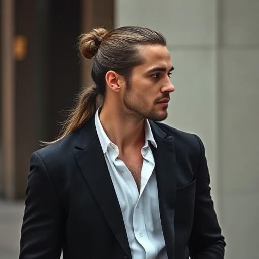 man with long tied-back hairstyle and professional smart-casual attire