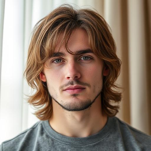 Medium haircut with curtain bangs for round face