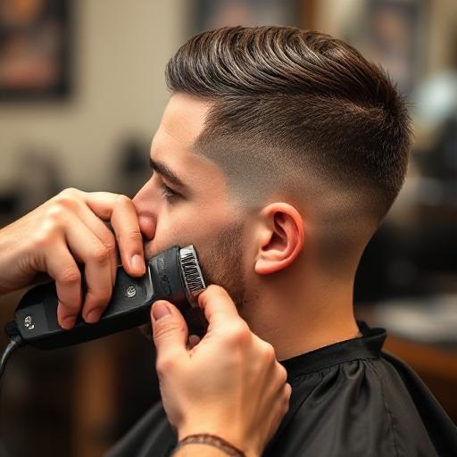 Barber using clippers to trim the sides of a client's hair for a french crop style.