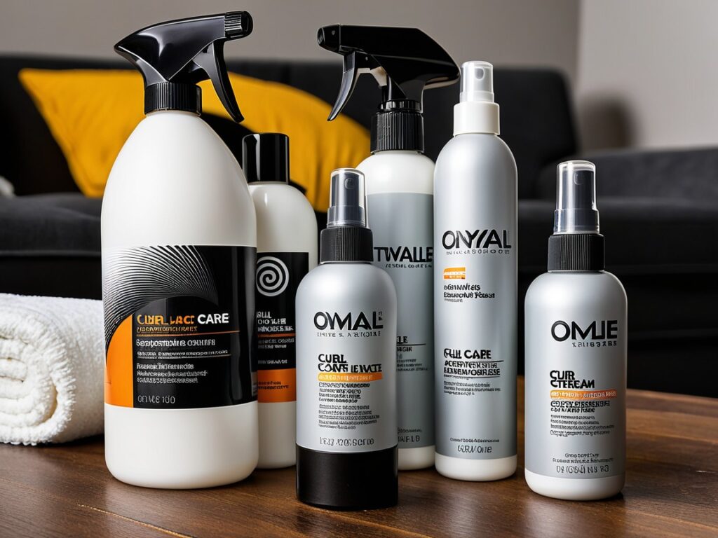 curl care products including spray bottle and cream for maintenance