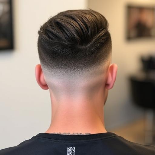  Back view showing a clean neckline blending into a burst fade. Alt: Back of head with clean neckline fading into burst fade haircut.
