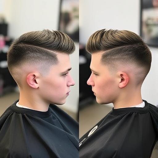 Side-by-side photo comparing a low fade and a burst fade haircut. Alt: Side view comparison between a low fade and a burst fade haircut