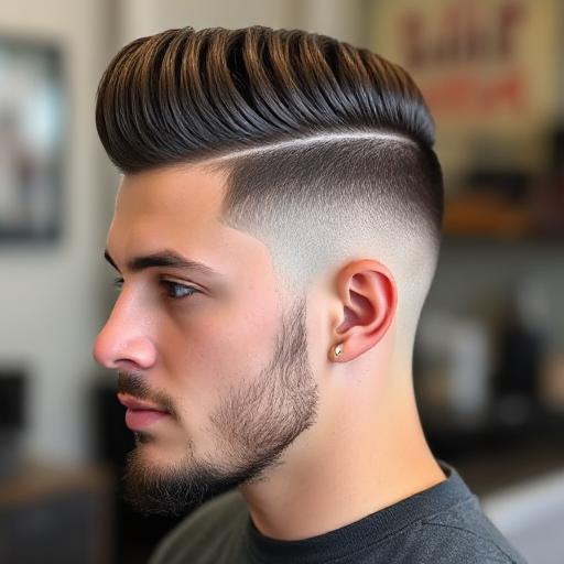 Man with a high taper blowout haircut with defined edges
