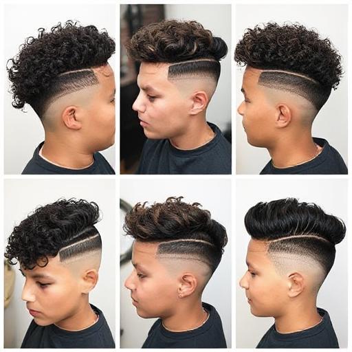 collage showing different curl types styled with taper fade variations