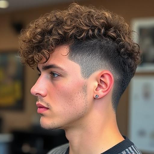 Curly hair with a low taper fade