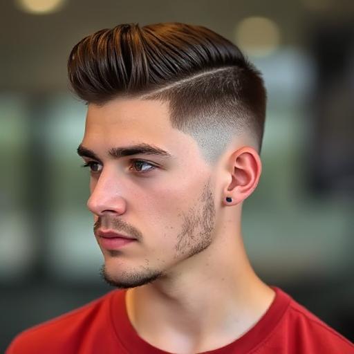 Young man showing off a clean low taper fade hairstyle