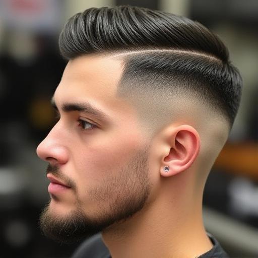 Thick hair styled in a low taper fade