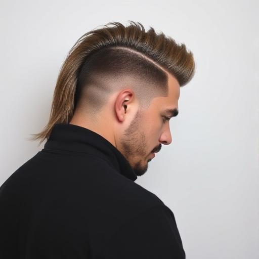 Side view of faded mullet with sharp lineup”