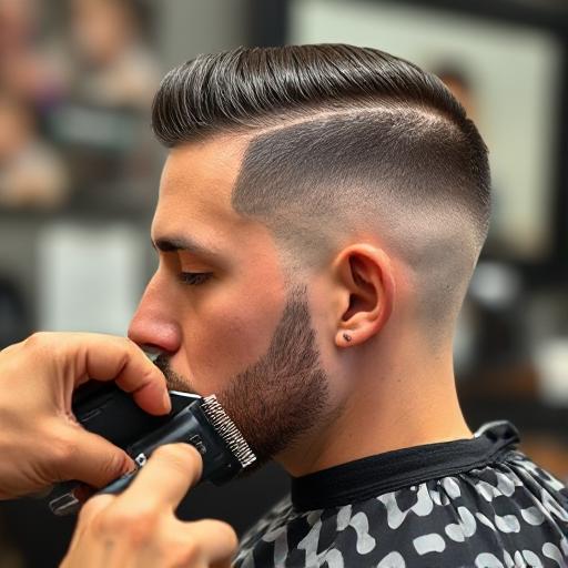 Barber cutting hair with clippers focusing on the lower sides for a taper fade