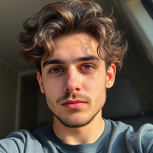 casual selfie showing a curly blowout low taper fade in natural light