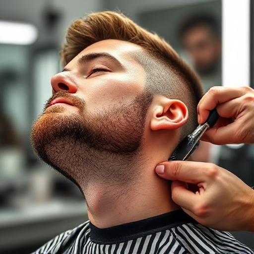 barber doing a quick neck cleanup on a returning client