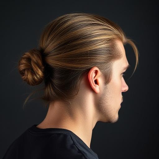 Shoulder-length hair pulled back in a low bun