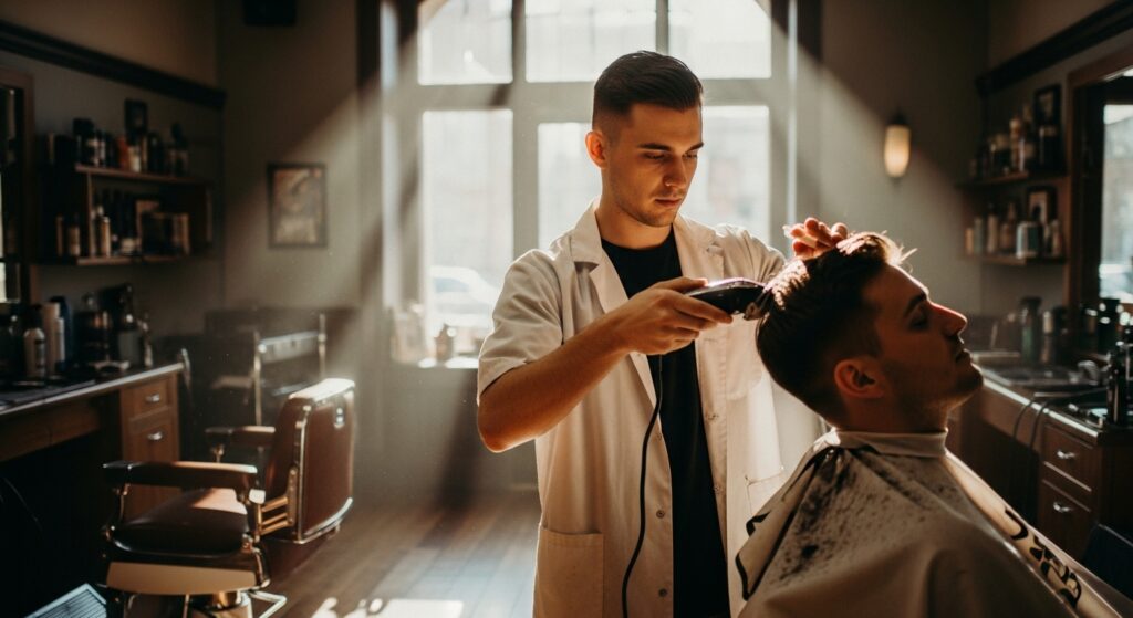 A guy who displays confidence with his textured short crop haircut under natural light.