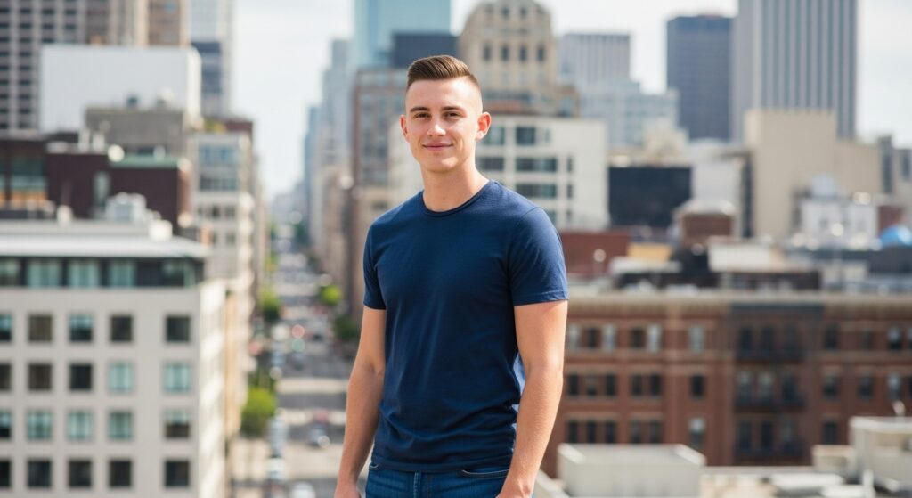 An excellent quality picture of a buzz cut with a neat fade on the sides.