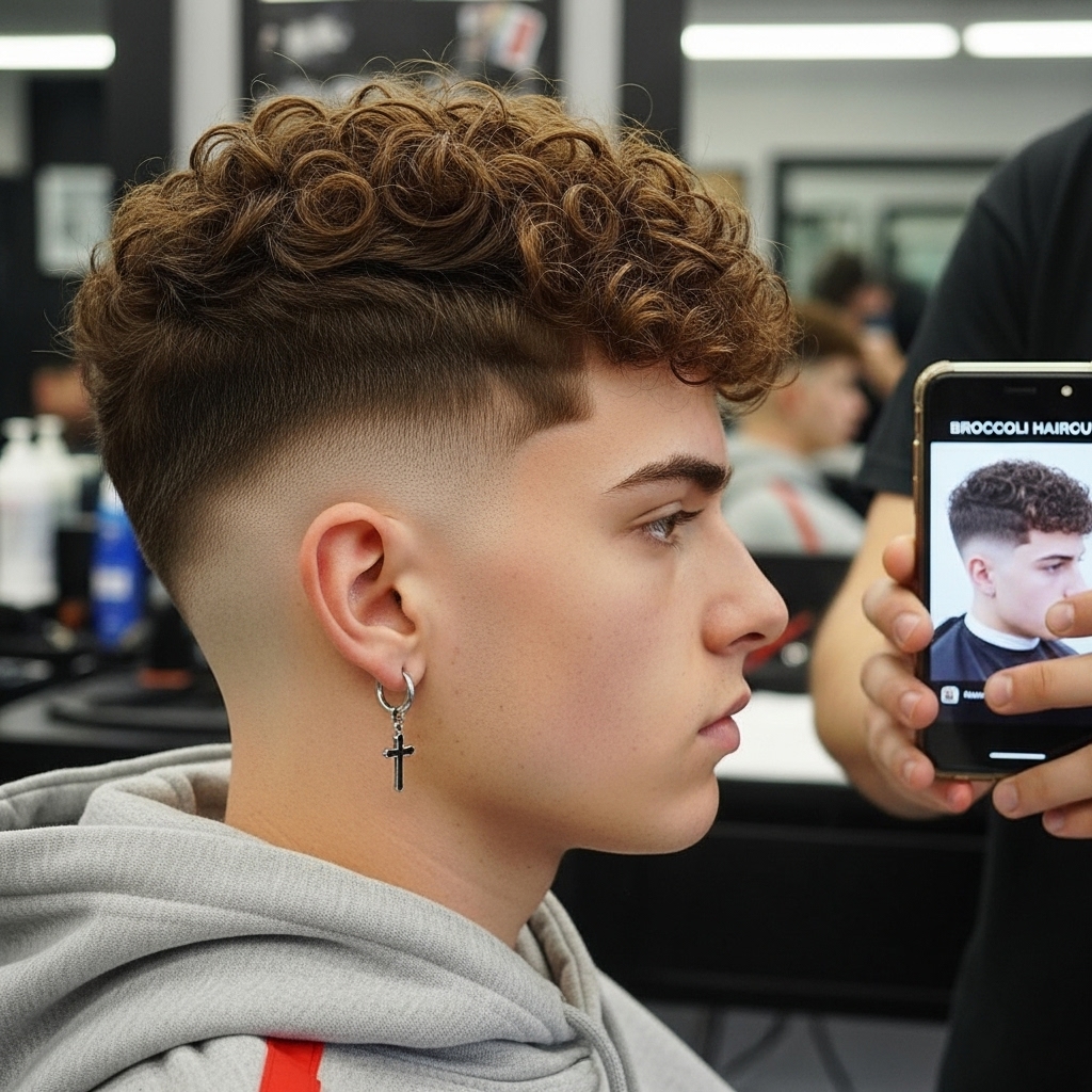 Barber sharing a photo as a reference to replicate the broccoli haircut.