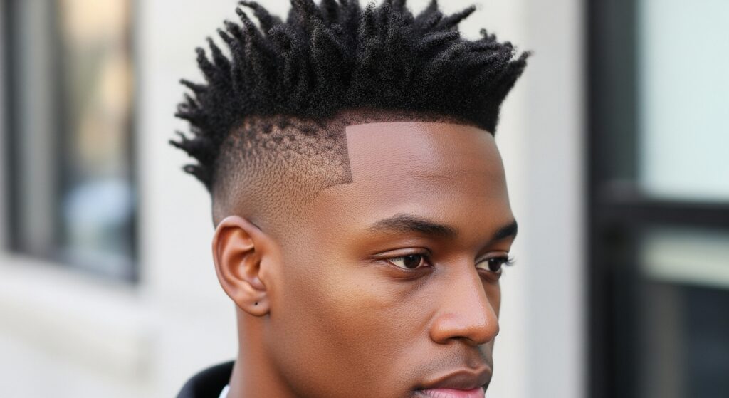 A strongly matured Black man with a fade hairstyle, hair waves, and wearing a thick gold chain.