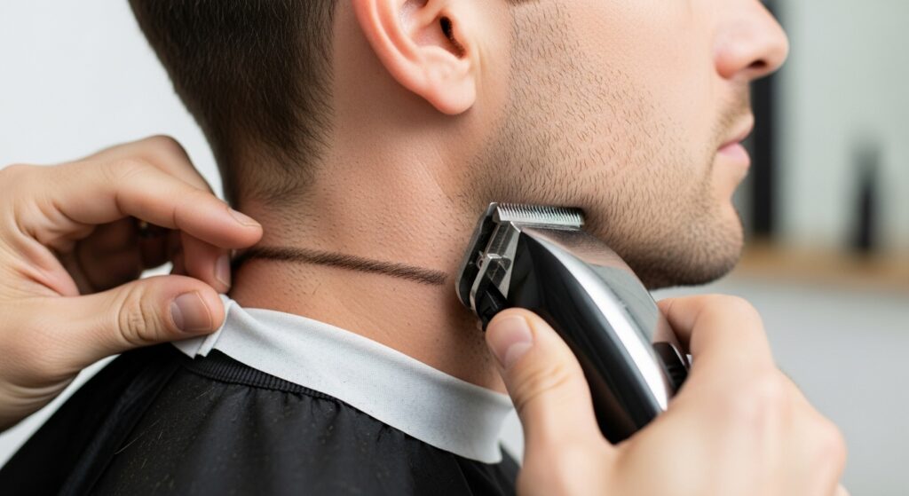DIY neckline trim to maintain buzz cut fade.