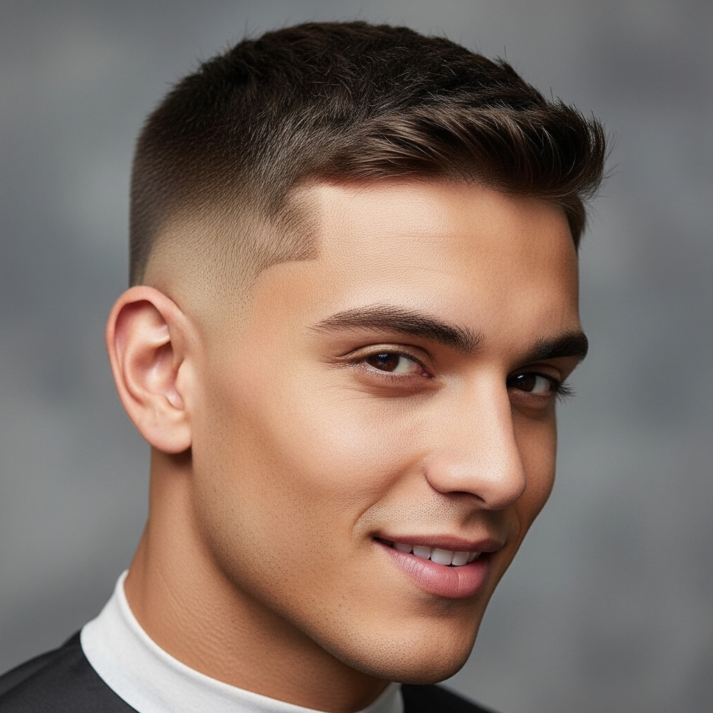 Crew cut with low fade on the side