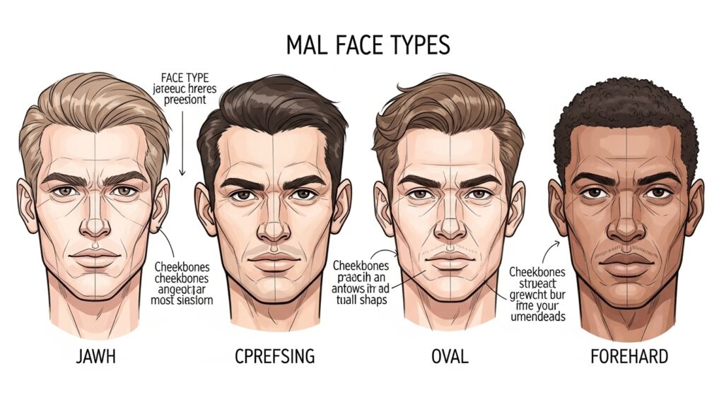 Visual comparison of male oval face shape vs other types