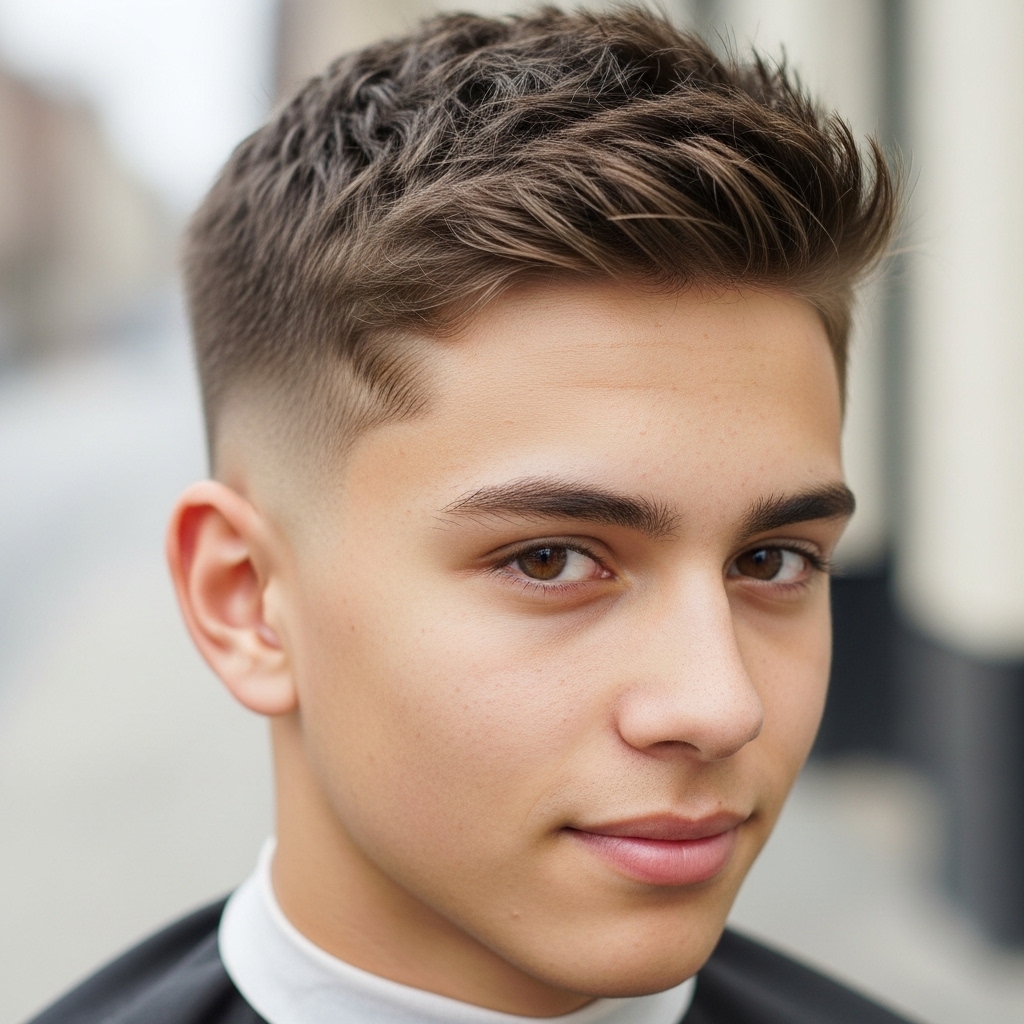 Short crew cut for boys with light taper
