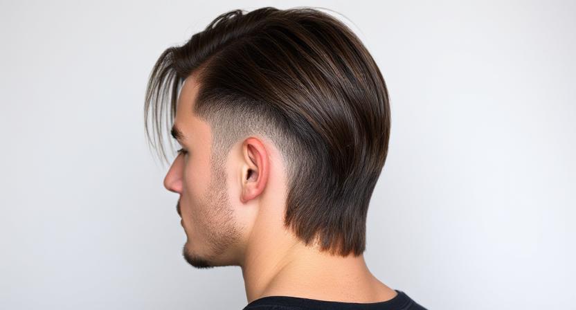 Long hair and low taper cut on both sides and at the back.