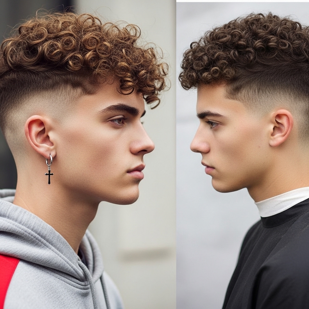 Comparison of natural curly and permed broccoli haircuts.