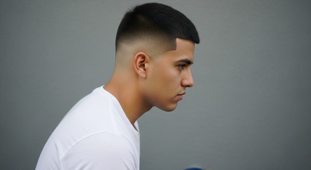 Male with low taper fade and oval face
