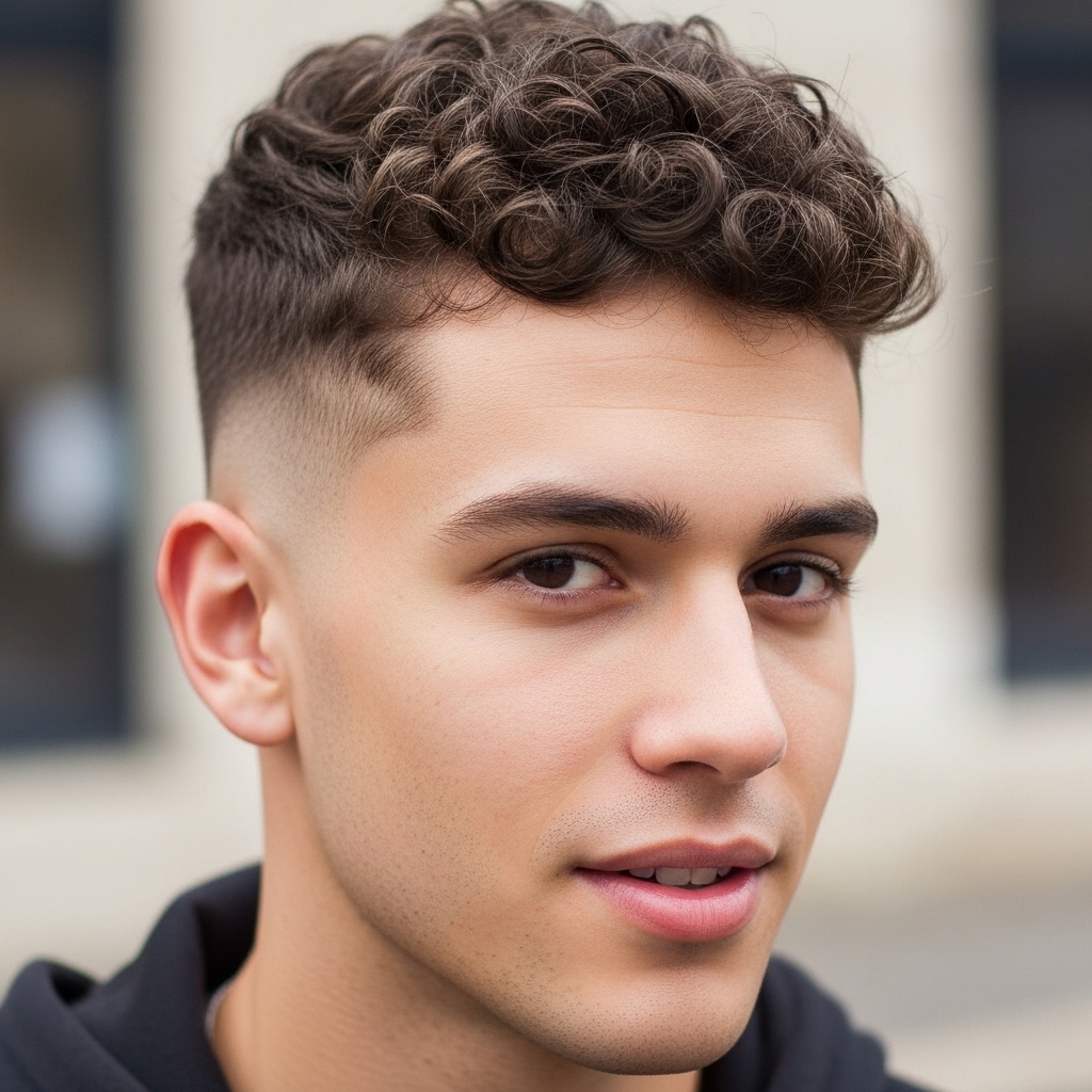Textured crew cut on curly hair
