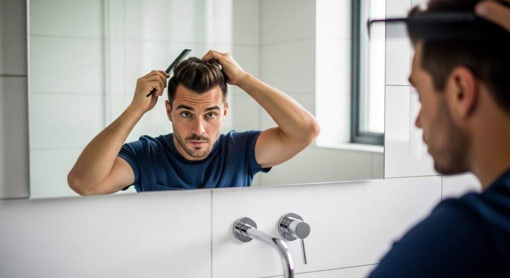 A guy who was previously sporting medium short hair, now, has a stylish soft fade with the texture of his choice the man whose hair is styled the way he wants to wear it. .