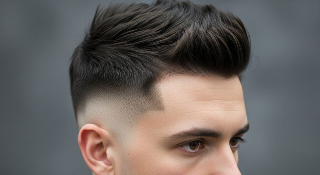 High angle of a man’s head displaying the full power of the haircut.