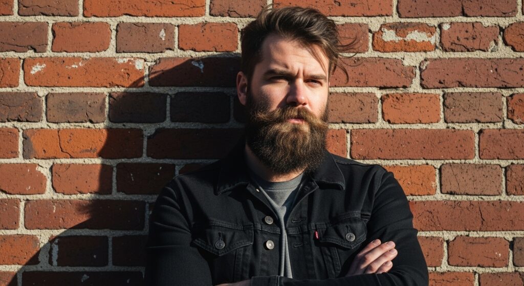 Rugged man with a flowing long beard outdoors
