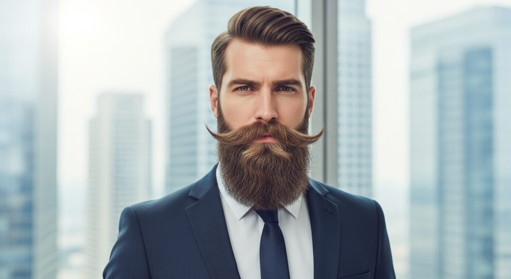 Man with defined cheek lines and a styled long beard