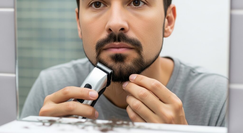 man shaping goatee with precision trimmer