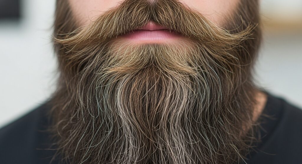 Detailed view of groomed long beard with natural shine