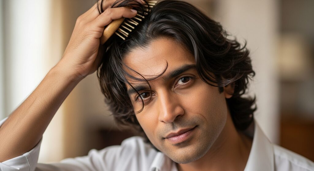 medium long hairstyles for men Indian natural look)