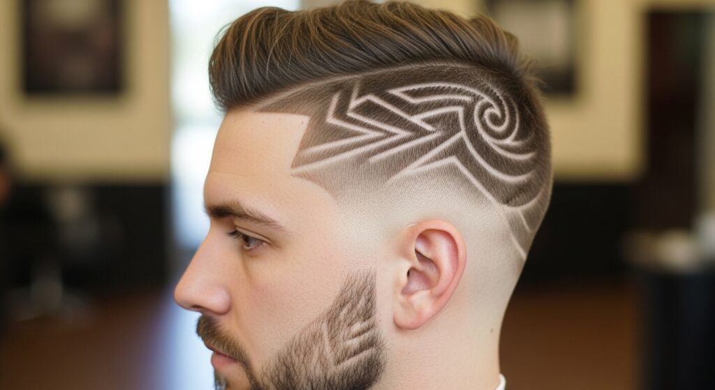 coiffure taper homme avec design rasé