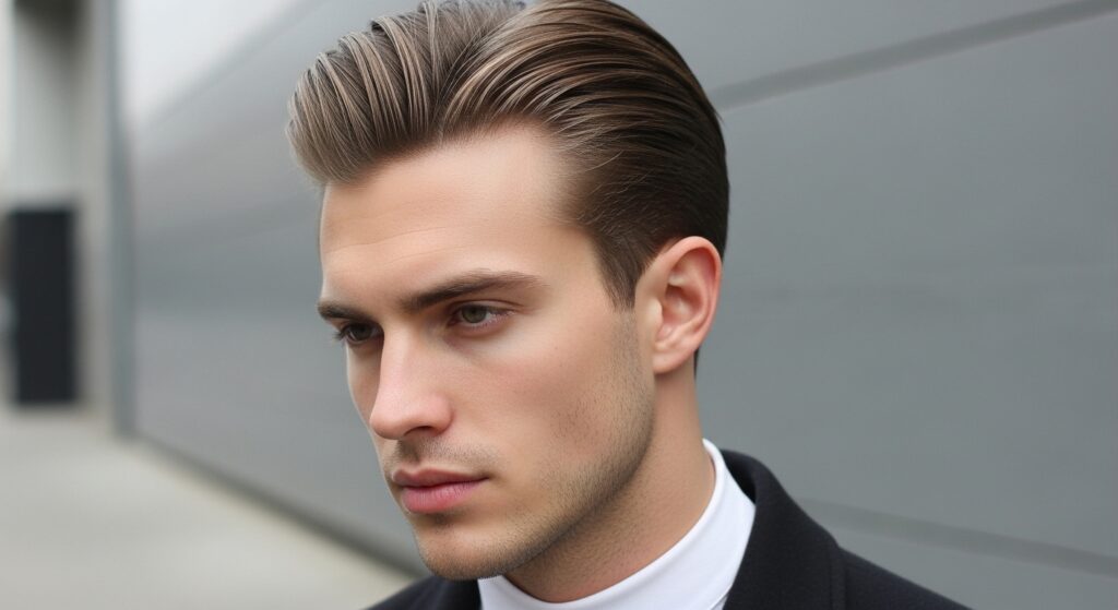 Modern slick back hairstyle for men")