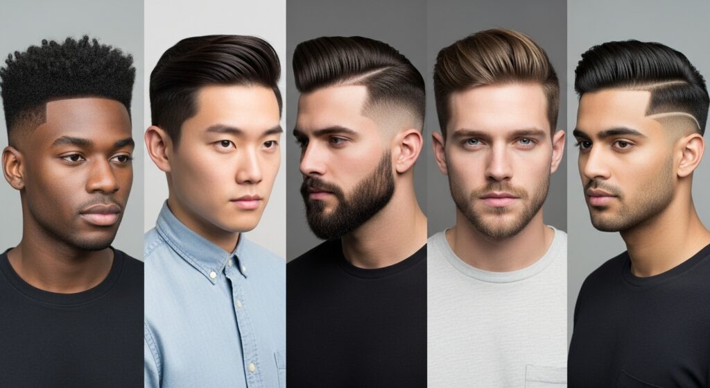 Diverse boys with different types of fade haircuts