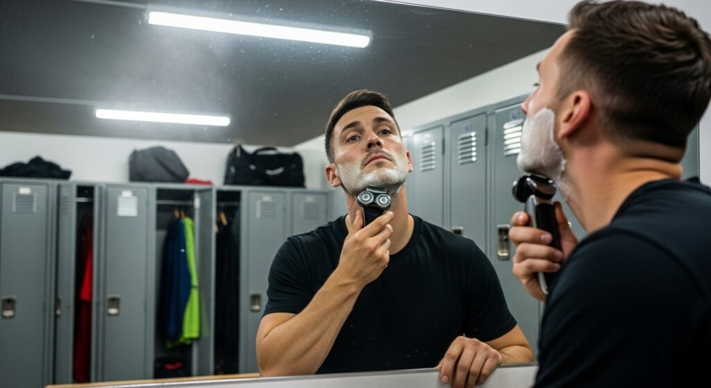 A Philips Norelco 9800 rotary razor allows a close shave