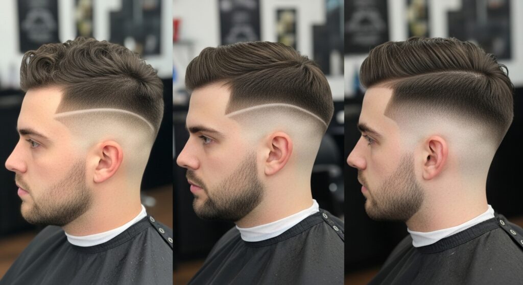 Low fade, mid fade, and high fade haircut comparison.
