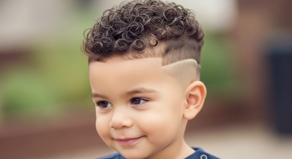 Toddler boy curly fade haircut close-up)