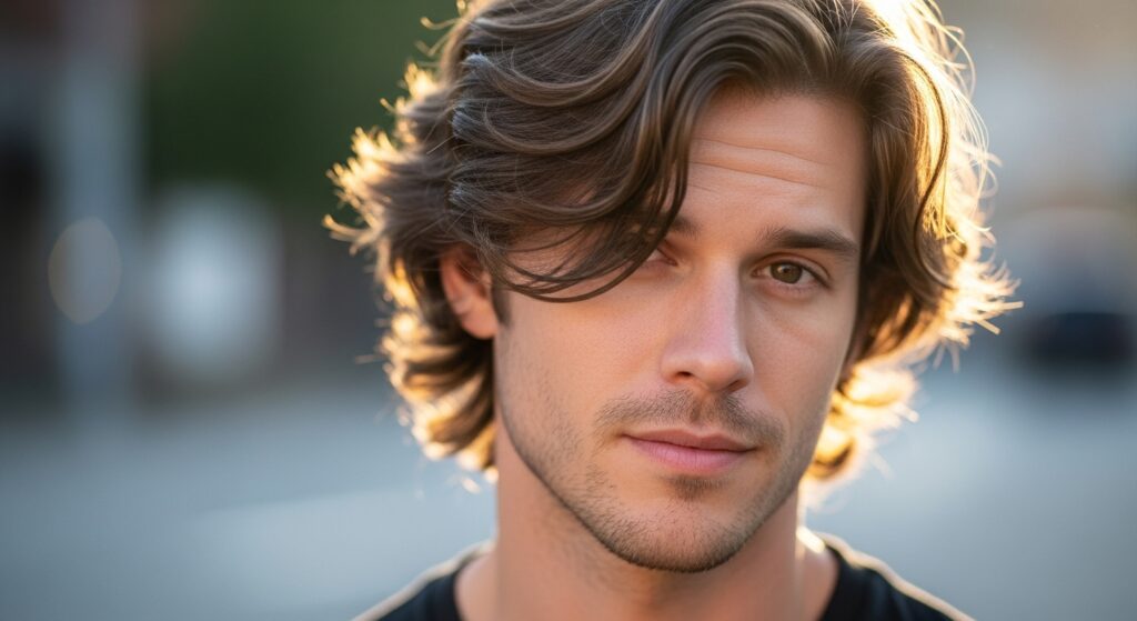 Wavy medium hair with a bit of texture and light.)