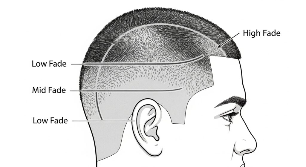 diagram of fade haircut types)