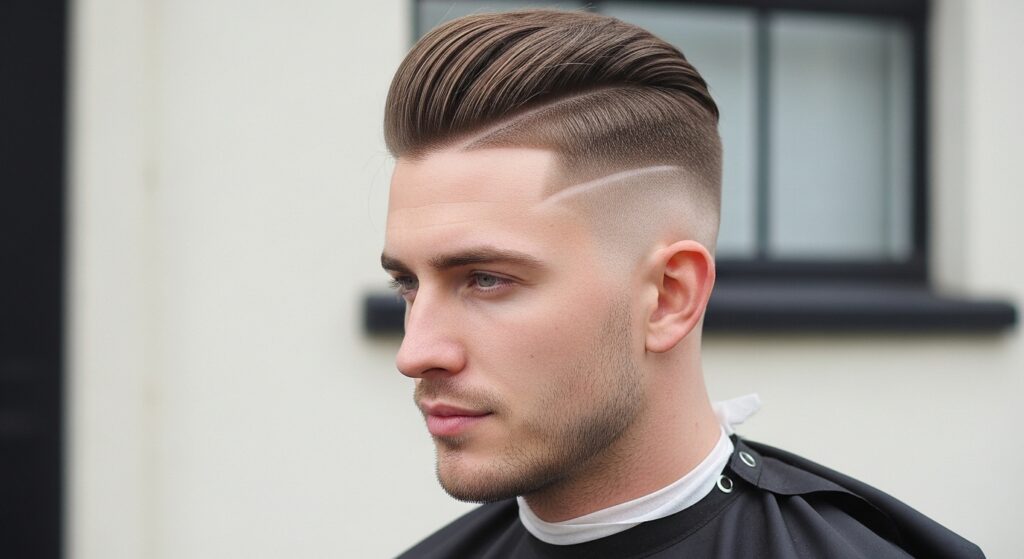 Image Idea:
A man with a sharp side-part undercut, featuring a cleanly shaved hard part line that creates strong emphasis. The sides are faded neatly, while the top is styled with precision for a bold, modern look.

Alt Tag:
"Side part undercut haircut with shaved hard part line and clean faded sides for a sharp modern style"